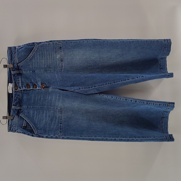 OAT New York mid rise utility wide leg crop jeans button fly on med Size 32 - Picture 2 of 8
